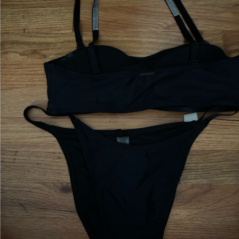 Elegant Black Bikini with Rhinestone Straps